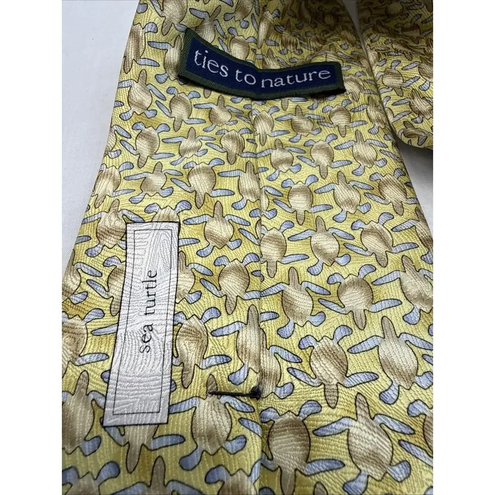 Ties To Nature Men’s Neck Tie 100% Silk Sea Turtles Yellow Gold Hand Sewn 58